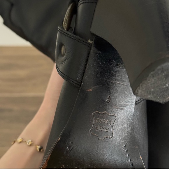 JUSTIN Black Buckle Strap High Heeled Leather Cowboy Boots - Picture 7 of 9